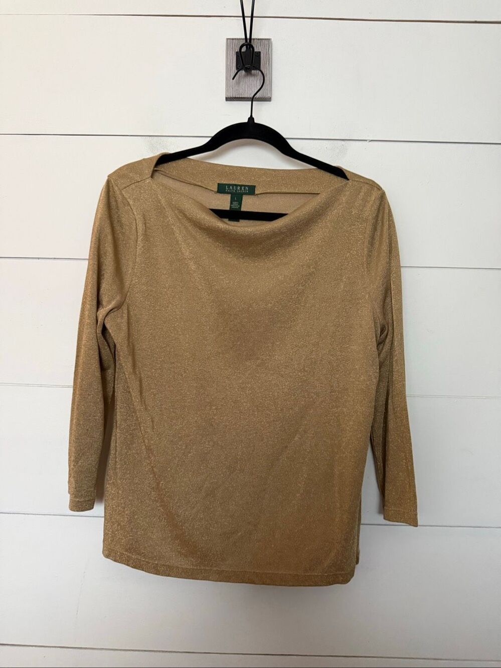 Lauren Ralph Lauren Women’s Large Gold Metallic Scoop Neck Blouse Top